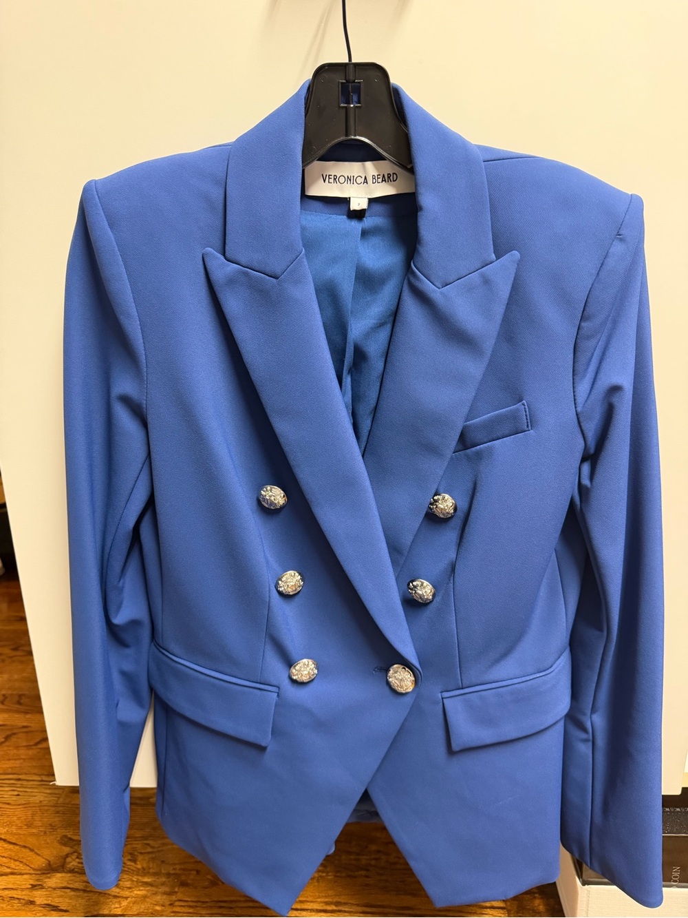 Veronica Beard Royal Blue Double-Breasted Blazer with Silver Buttons